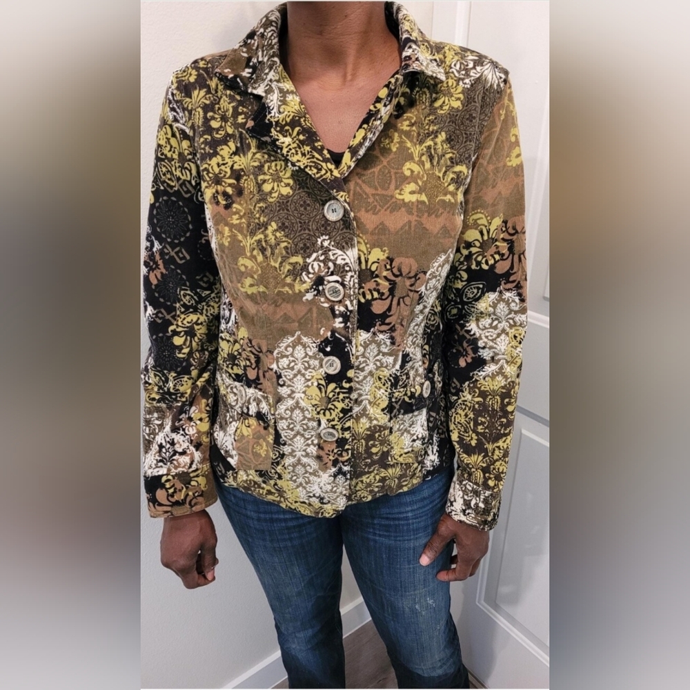 Vintage Paisley Jacket Corduroy Floral Retro Boho Multicolor Christopher M 1980s